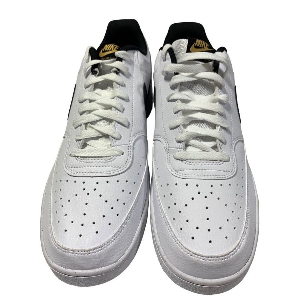 Nike Men’s Court Vision Low Patent Leather Casual - White/Black/Gold (14)